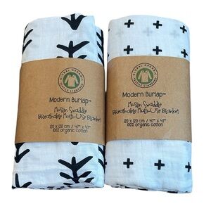 Modern Burlap Muslin Organic Cotton Swaddle Set of 2 Multi-Use Blanket NEW